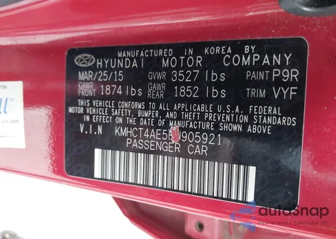 2015 Hyundai Accent Gls z USA, uszkodzony, nr VIN KMHCT4AE5FU905921